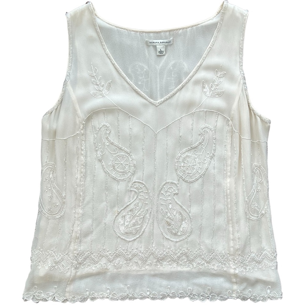 Banana Republic Cream Embroidered Tank Top